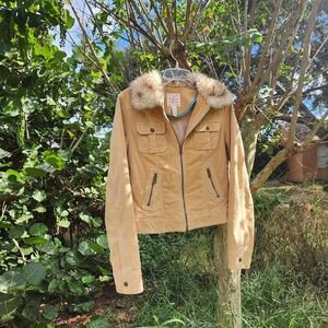 Y2K Aeropostale faux fur bomber style corduroy zip up jacket